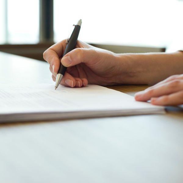 Signing papers .