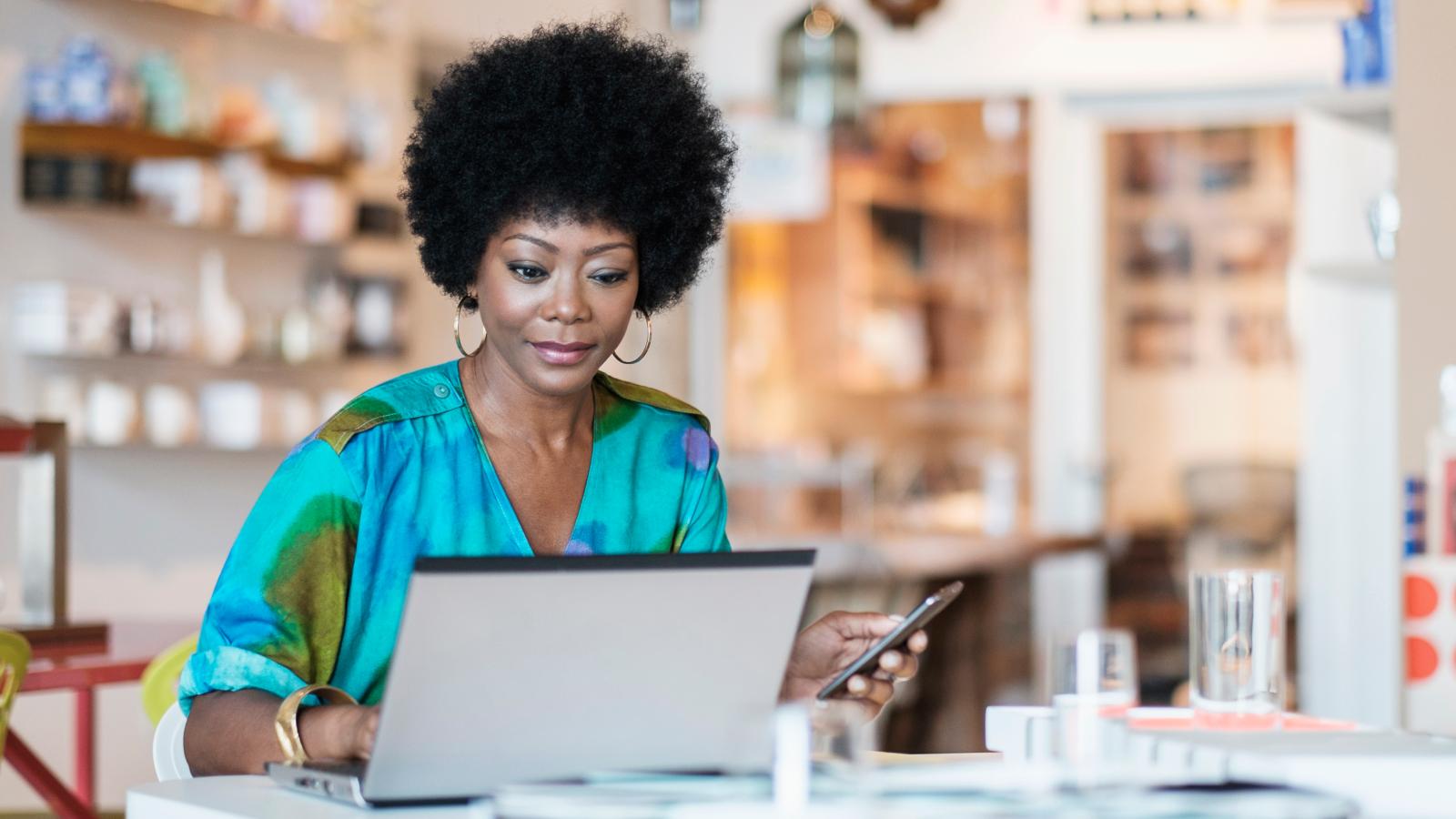 Business woman using laptop